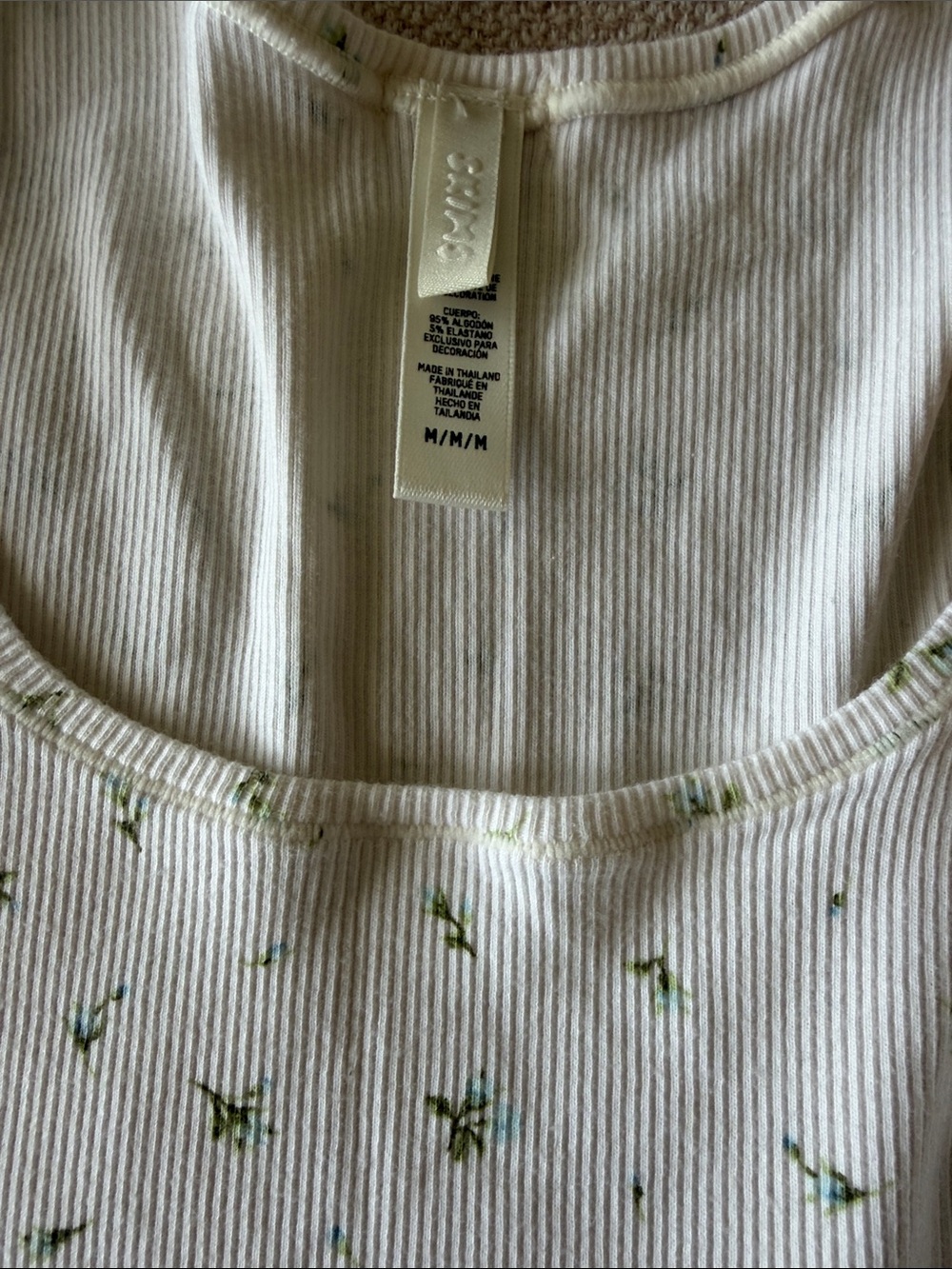 SKIMS Ribbed Tank & Short. Two Sets. Gray & Cream with Green Floral set. - Picture 2 of 3